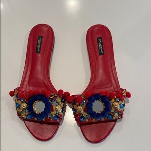 Dolce & Gabbana Red Embellished Sandals size 10 excellent condition
